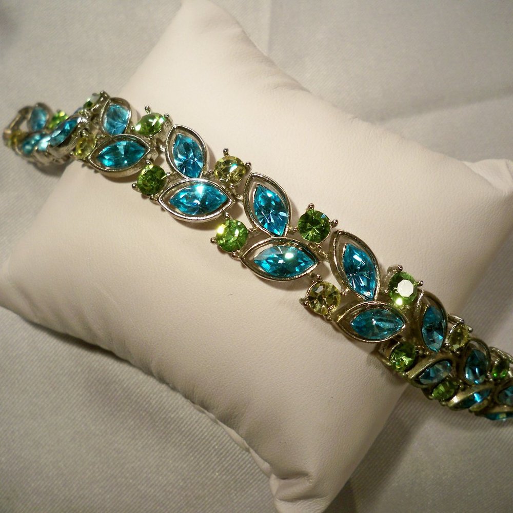 NEW Graziano Blue, Green Crystals *Silver Bracelet